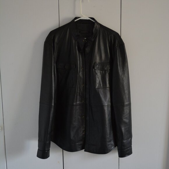 John Varvatos Leather jacket band collar breast pockets NWOT XL